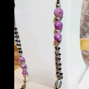 Vintage Pink Bubblegum Agate Beaded Gemstone Sterling Silver Women's Necklace