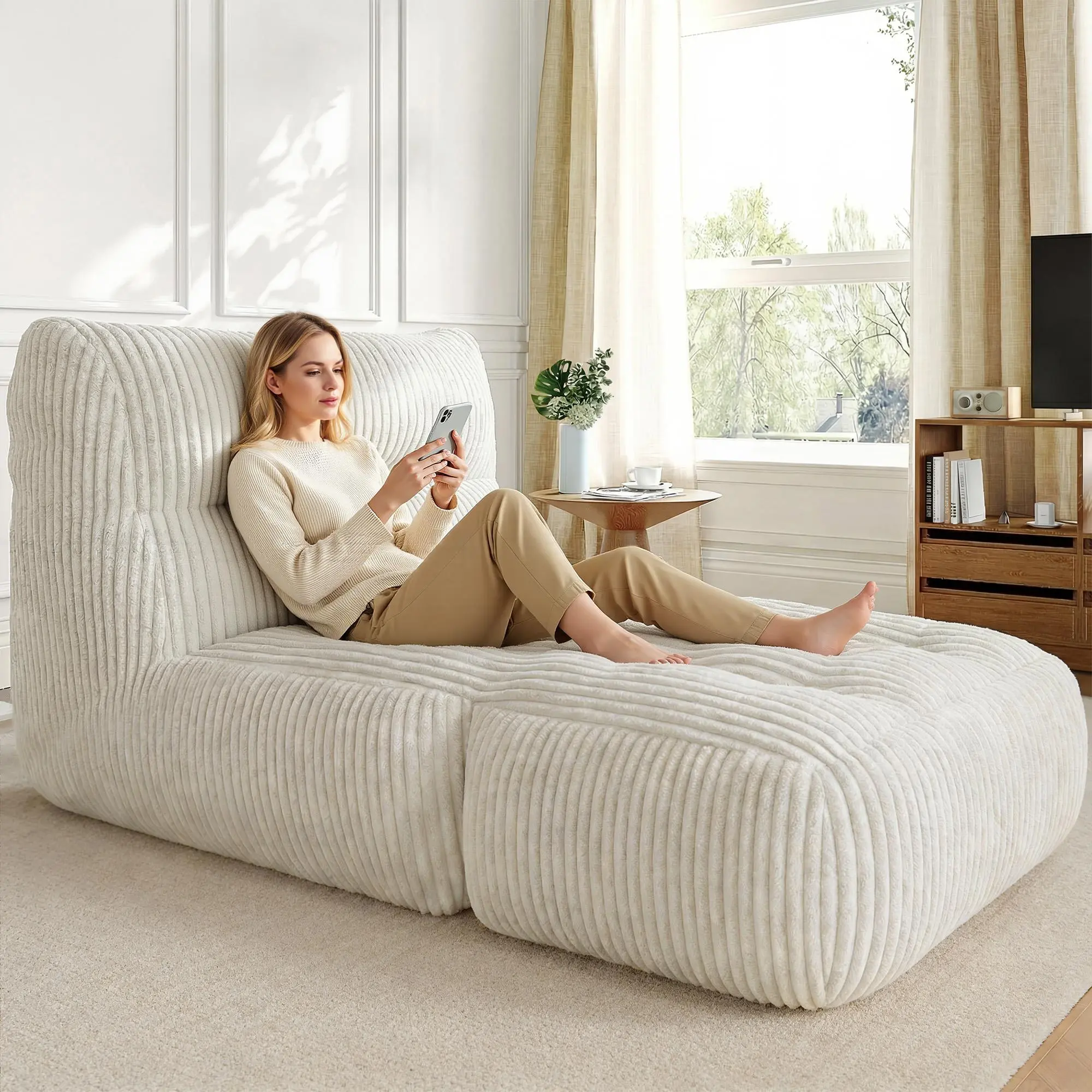 【MothersDayGift】Raybee Bean Bag Sofa,Giant Bean Bag Chairs for Adults 31.49" H with Foldable Ottoman,Big Lounge Chair with Memory Foam Filled for Living Room, Bedroom or Balcony,Lazy Floor Sofa