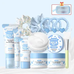 LAIKOU Milk Complete 24pcs Skincare Set | Cleanser, Day & Night Cream, Mud Mask, Sunscreen, Eye Mask & Eye Cream, Gentle Hydrating Kit Perfect for Teens & Beginners