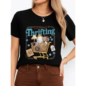 Thrift Shopping T-Shirt Black Casual Wear Personalized Unisex Women's Top Summer Comfortable Breathable Short Sleeve Tee Suitable For All Outfits Made In Usa