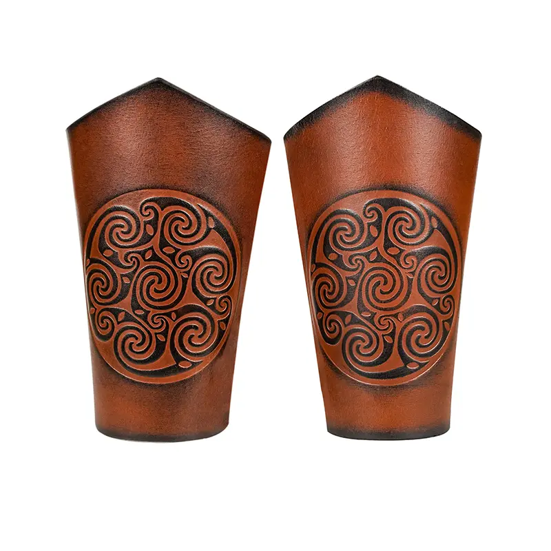 Medieval Leather Bracers with Celtic Spiral Embossed Design LARP & Cosplay
