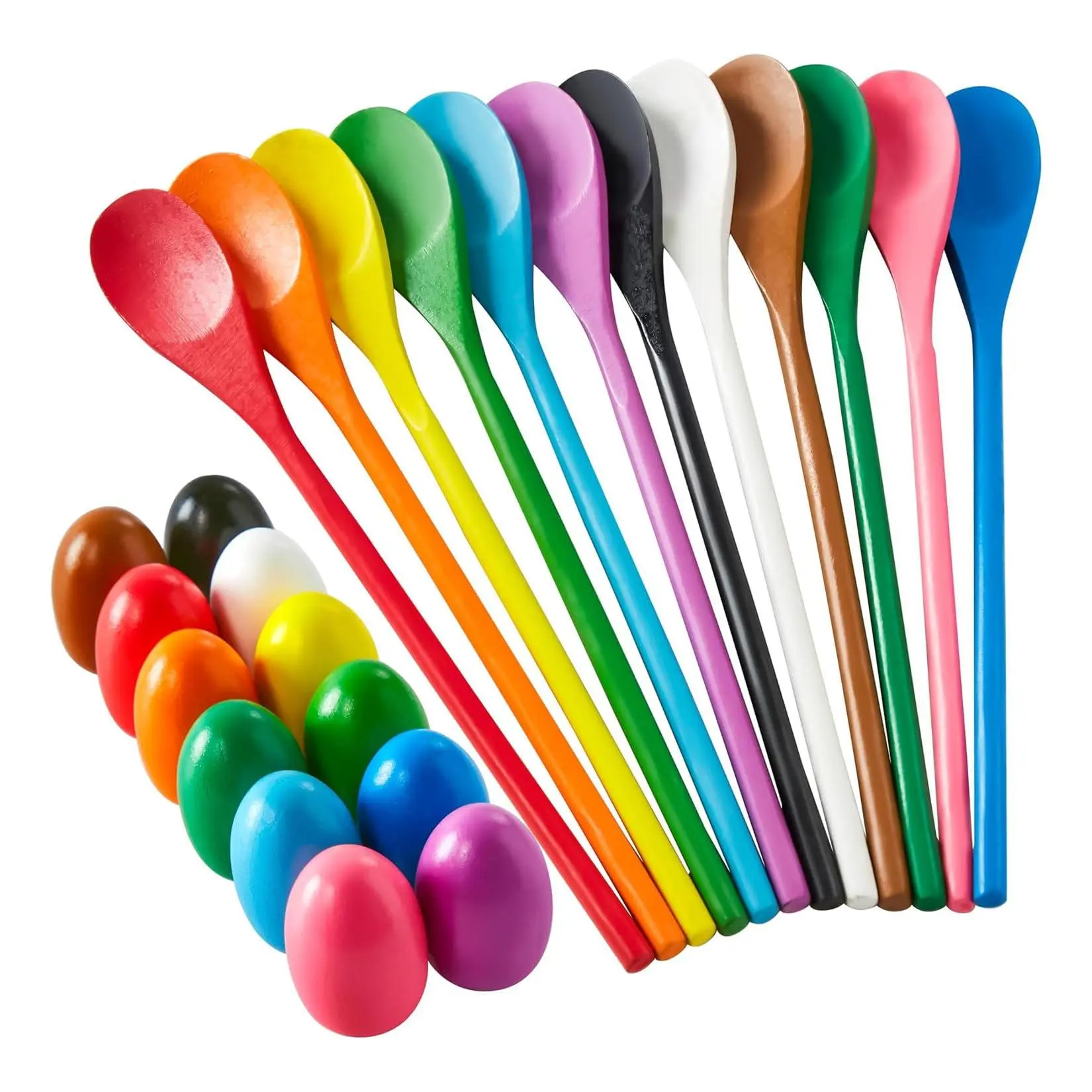 GARVEE 24 PCS Easter Egg and Spoon Race Game Set, 12 Players Carnival Egg and Spoon Relay Game,Family Activity Holiday Outdoor Yard Easter Egg Hunt Birthday Party Lawn