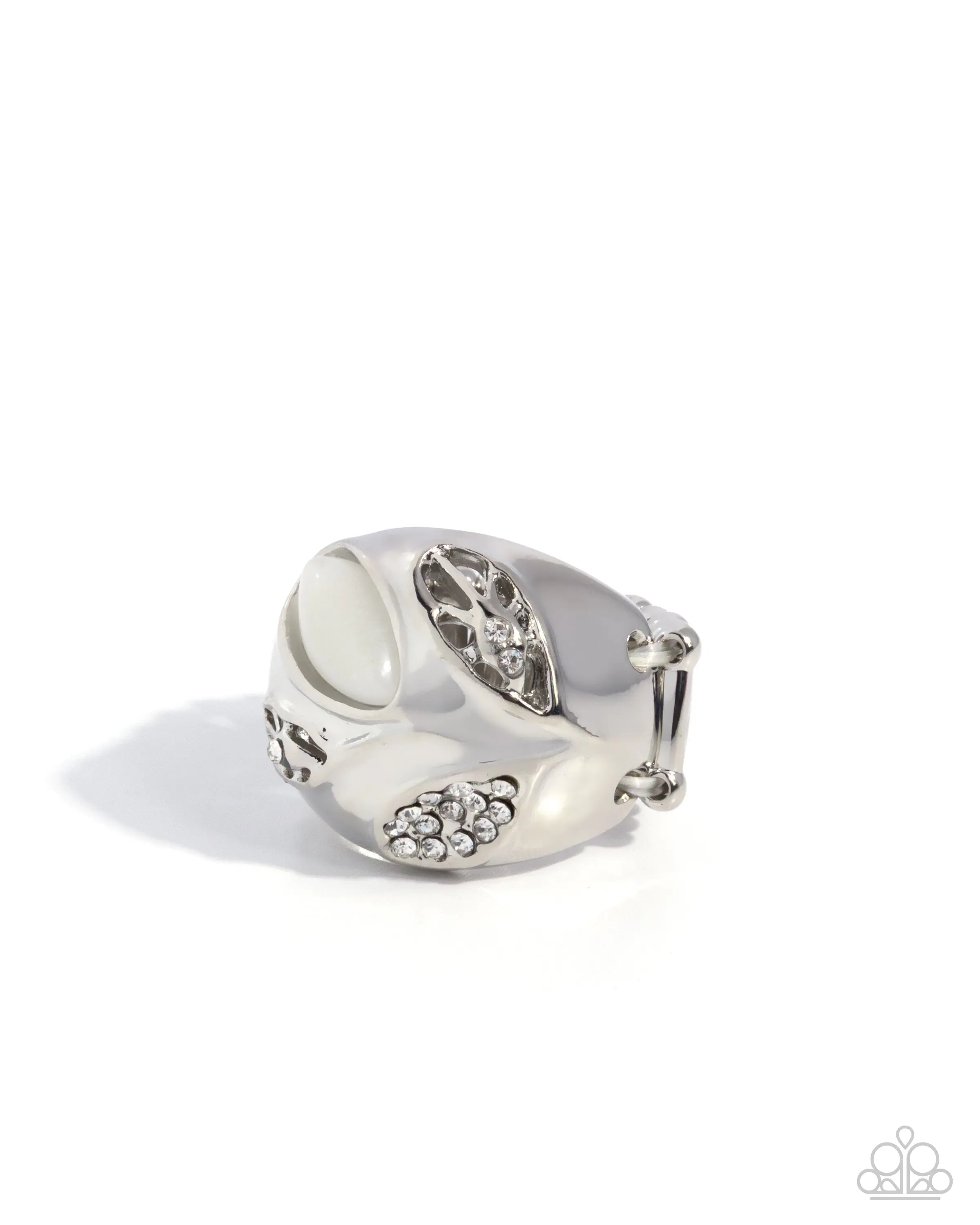 Whispering Canyon - White Rhinestone Silver Ring - Paparazzi