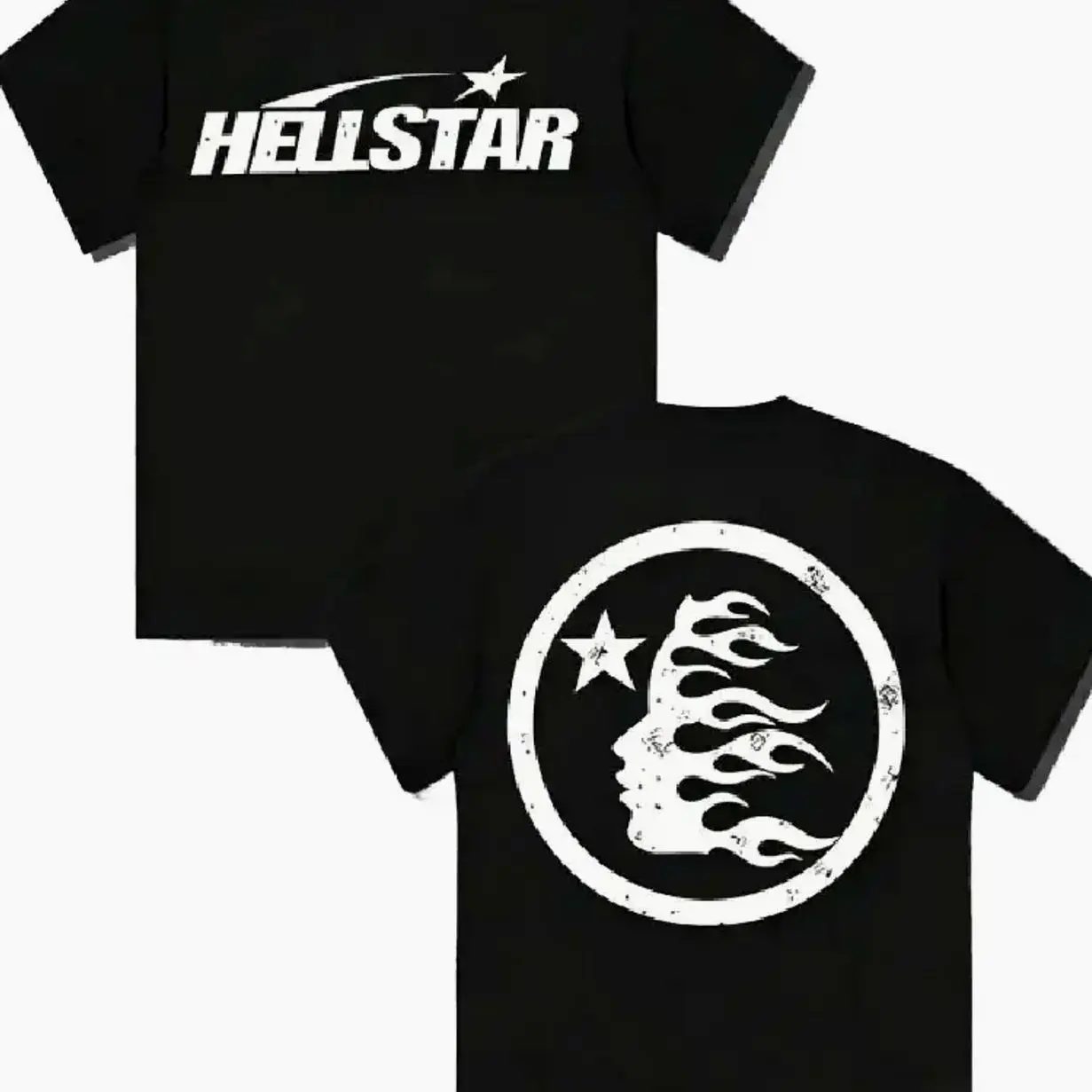 TLXT Hell-Star Pattern Double-Sided Graphic Tee Fashion Shirt – Vintage Y2K Urban Streetwear T-Shirt for Men & Women, Oversized Casual Festival Outfit Apparel, Soft Breathable Spring Summer Fashion Gift for Streetwear & Festival Lovers DWF
