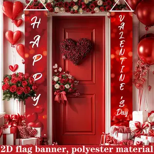 Happy Valentine's Day banner/couplets, Party Decorations Banners, made of polyester fabric, love-themed party decorations, suitable for weddings, Valentine's Day, anniversaries, photo booth backdrops, indoor/outdoor decorations