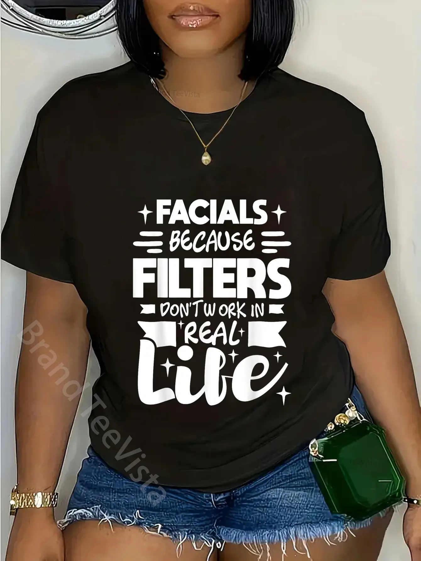 Men's 100% Cotton Distressed Short-Sleeve Graphic Tshirt, Unisex Round Neck Menswear Top, Everyday Wear for Estheticians, "Because Filters Don't Work" Casual Tee