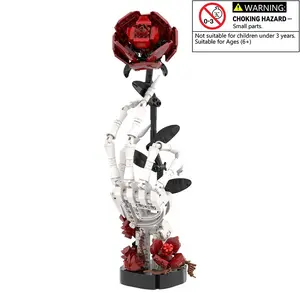 SwBuildate Rose Skeleton Hand Building Blocks Assembly Model Brick Toy Gothic Style Rose Plant Creative Holiday Gift