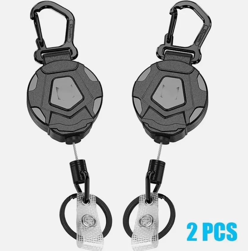 Heavy-Duty 2-Piece Accessory Kit - Retractable Carabiners, ID Badge Reels with 23-in Pull Strings, Durable Lanyards for ID Badges, Keys, Small Gadgets - Ideal EDC for Office Workers