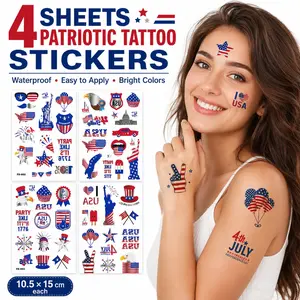 Patriotic Temporary Tattoos, Waterproof USA Flag Face & Arm Stickers, Red White Blue Body Decals for 4th of July Party, Parade & Festival