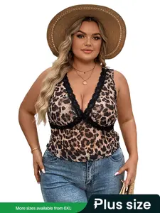 【Plus Size】 Leopard Print Cami Top, Casual Top for Daily Wear, Women's Plus Clothing for Spring & Summer