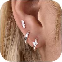 2 Pairs of Hoops + 1 Pair of CZ Leaf Studs