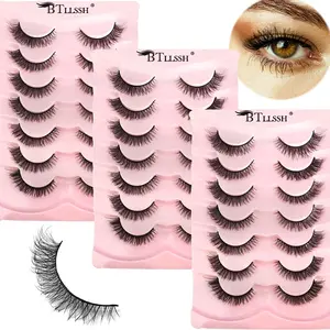 Fluffy False Eyelashes, 21 Pairs Wispy Faux Cluster Lashes, Natural Curling Eye Makeup Strip Lashes, Volumized False Eyelashes for Women and Girls, Puff Lash Clusters