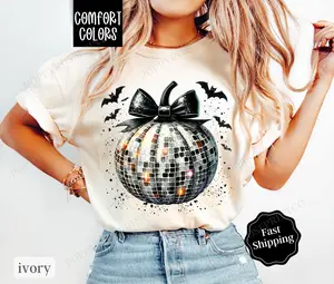 Disco Pumpkin Shirt Comfort Colors, Fall Tshirt, October Vibes Shirt for Women Oversized Crewneck Tee