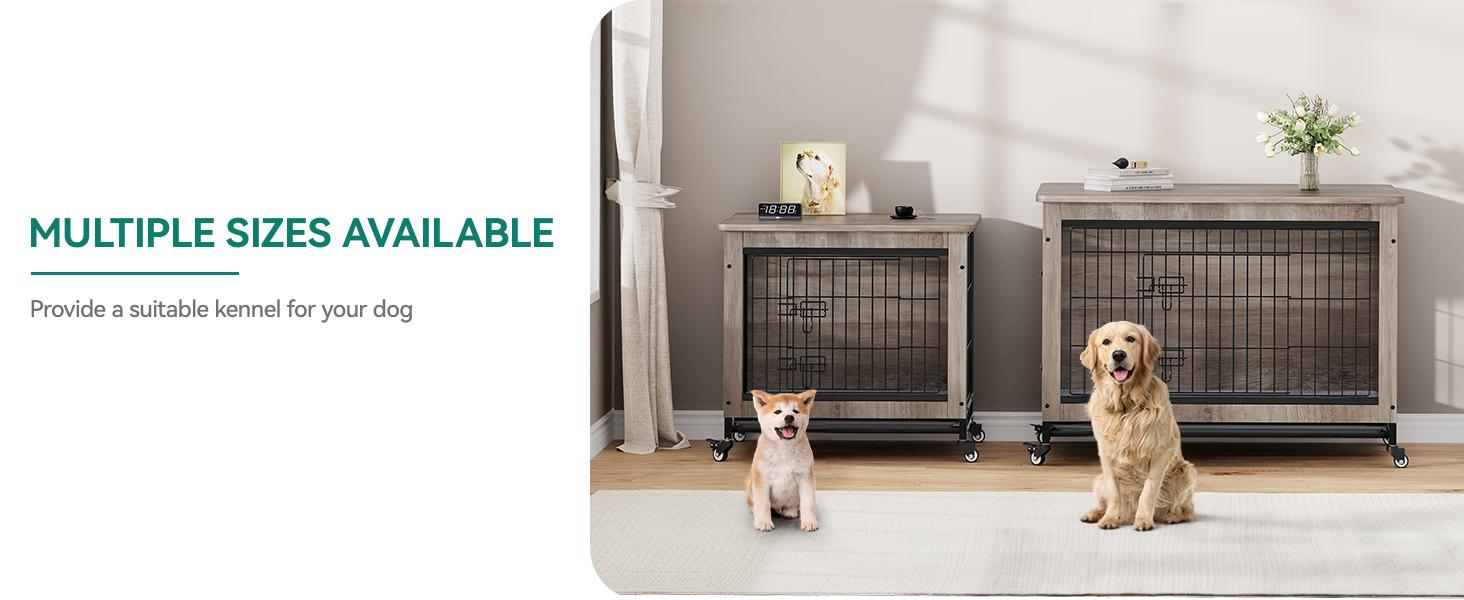 Yitahome Dog Crate Furniture with Cushion, Dog Kennel Indoor with Wheels, Dog Crate End Table with Tray, 27" Dog Cage with Double Doors for Small Dog