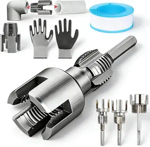 4 in 1 Water Pipe Wrench, Universal 4 in 1 Water Pipe Threader Set, 1/2'' 3/4'' 1'' Pipes Tapping and Threading Tool Fits All Threads, Opener Compatible Electric Drill adjustment wrench