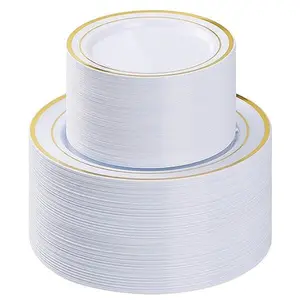 200-Piece Gold Plastic Plate Set, Disposable Party Plates Including 100 Dinner Plates and 100 Dessert Plates, Perfect for Parties, Weddings, and Birthdays