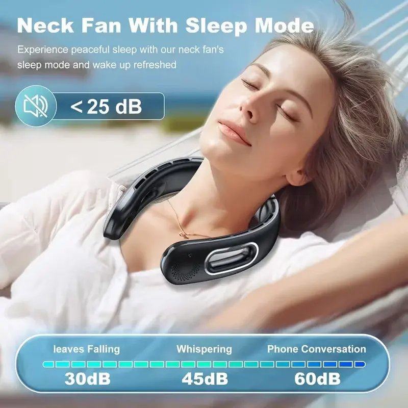 Portable Neck Fan, USB Rechargeable 360° Cooling Hands Free Bladeless, 4 Speeds 16H Battery, Wearable for Travel Office Outdoor