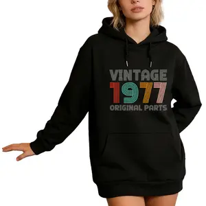 Classic Vintage 1977 Long Sleeve Hoodie with Sunburst Design for 49th Birthday