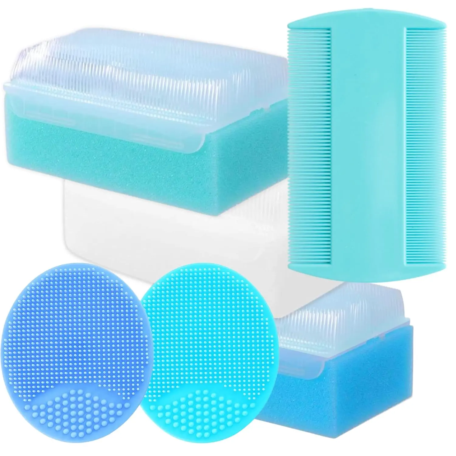 Cradle Cap Brush for Babies, Baby Brush and Comb Set Newborn, Scalp Scrubber & Baby Bath Sponge for Cradle Cap Treatment, Infant Hair Brush Comb Kit (6 PCS)