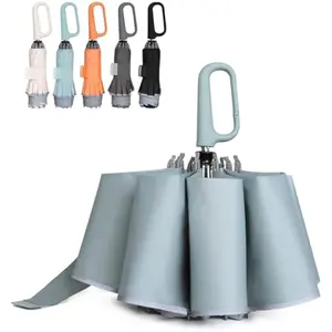 Inverted Umbrella with Carabiner Handle, Compact Wind Proof Umbrellas For Rain and Sun Protection, Portable Reverse Folding Umbrella, Car Umbrella for Women Men, 10 Ribs