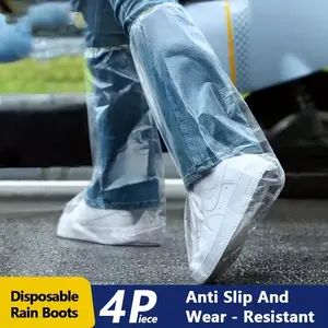 4 Pairs Disposable Rain Shoes, Waterproof Shoe Covers, Outdoor Anti-Slip Pe Material, Durable and Scratch-Resistant, One-Time Use