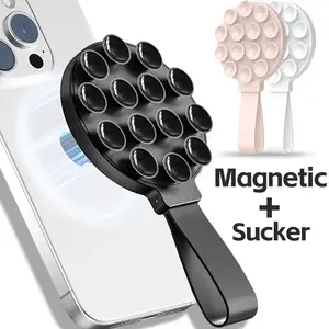 Suction cup phone stand with MagSafe magnetic mirror for wall-mounted glass, outdoor sports, portable adhesive strip, Magnetic Smartphone Holder, Phone Accessory Compatible