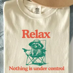 Relax Nothing Is Under Control Shirt | Comfort Colors Ivory Tee | Funny Raccoon Graphic Shirt | Aesthetic Relatable Sarcastic Gift Apparel