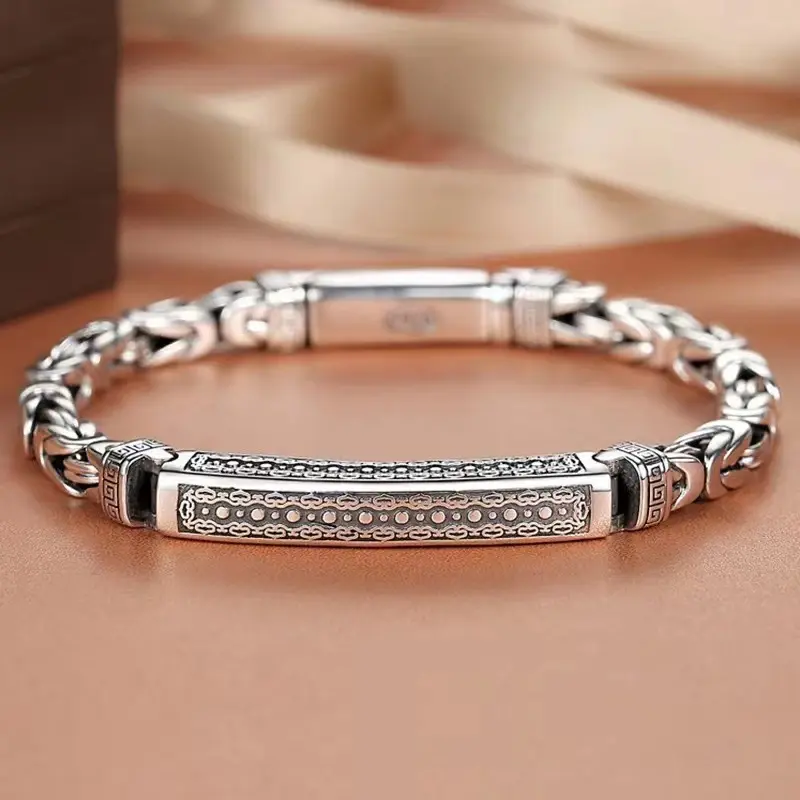 Woven Dragon Bone Safety Pattern Bracelet - Mixed Materials, Retro Look Unisex Costume Jewelry, Trendsetter Wear Fashion Accessory