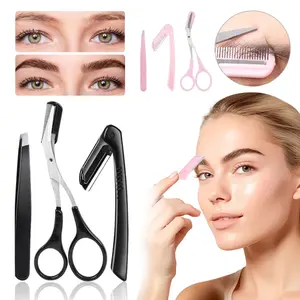 3pcs Eyebrow Trimmer Set (Razor + Tweezers + Eyebrow Scissors), Portable And Easy-To-Use Eyebrow, Scissors Suitable For Daily Facial Eyebrow Trimming, Creating Exquisite And Fashionable Eyebrows, Suitable For Daily Home Or Travel Use