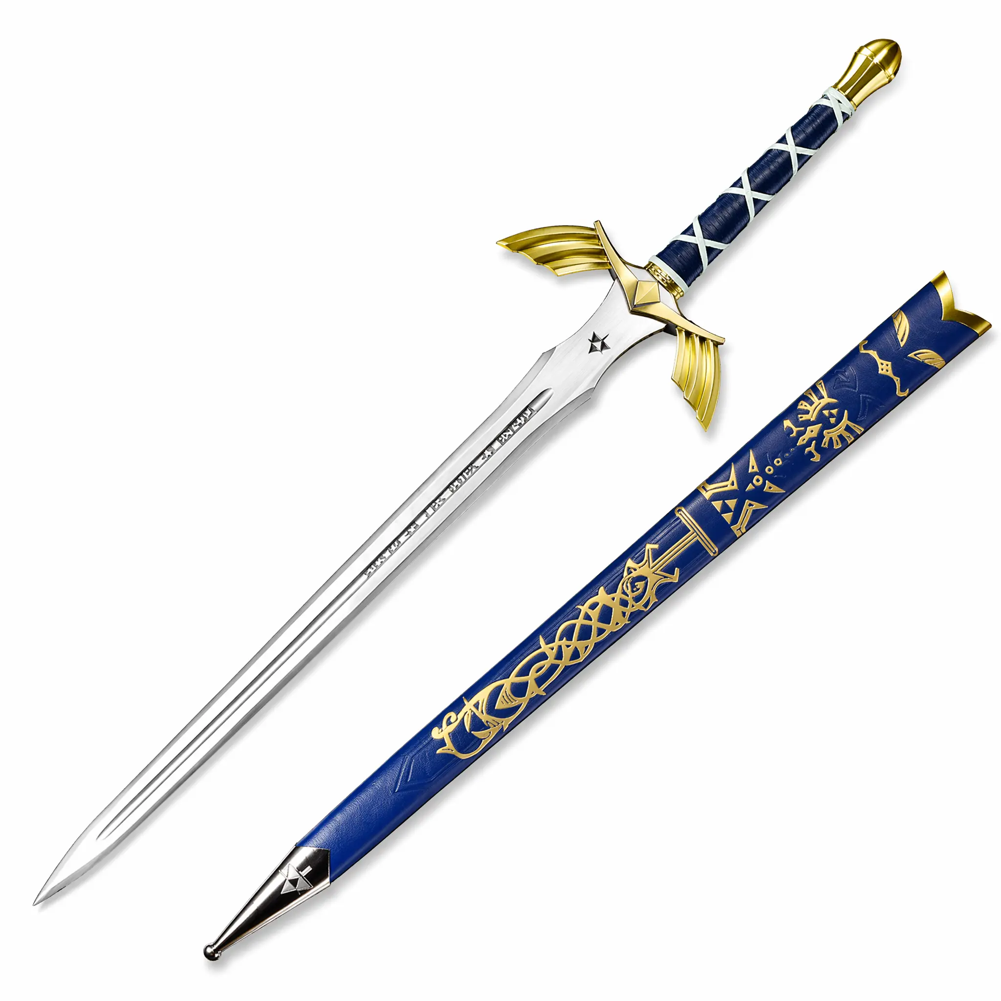 Premium 51" Blade of Evil's Bane Prop Replica - Durable Alloy Core Decorative Sword, Gold Winged Guard & Luxury Blue Sheath (Stand Not Included), Safe Blunt
