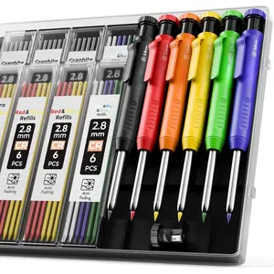 Carpenter Pencil with Sharpener, Mechanical Carpenter Pencils with 39 Refills, Construction Pencil Heavy Duty Woodworking Pencils for Architect (Red, Black, Yellow)- With Case