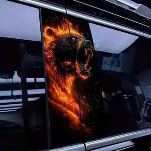 Burnt Angry Leopard Car Column Set 2-Piece, Self-Adhesive Expandable Vinyl Stickers, Glossy Animal Theme Decals for Cars Trucks Suvs