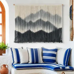 IOWER Macrame Wall Hanging for Bedroom Living Room Black Dip-Dyed Boho Wall Decor Cotton Modern Home Decor27 W x 19" L