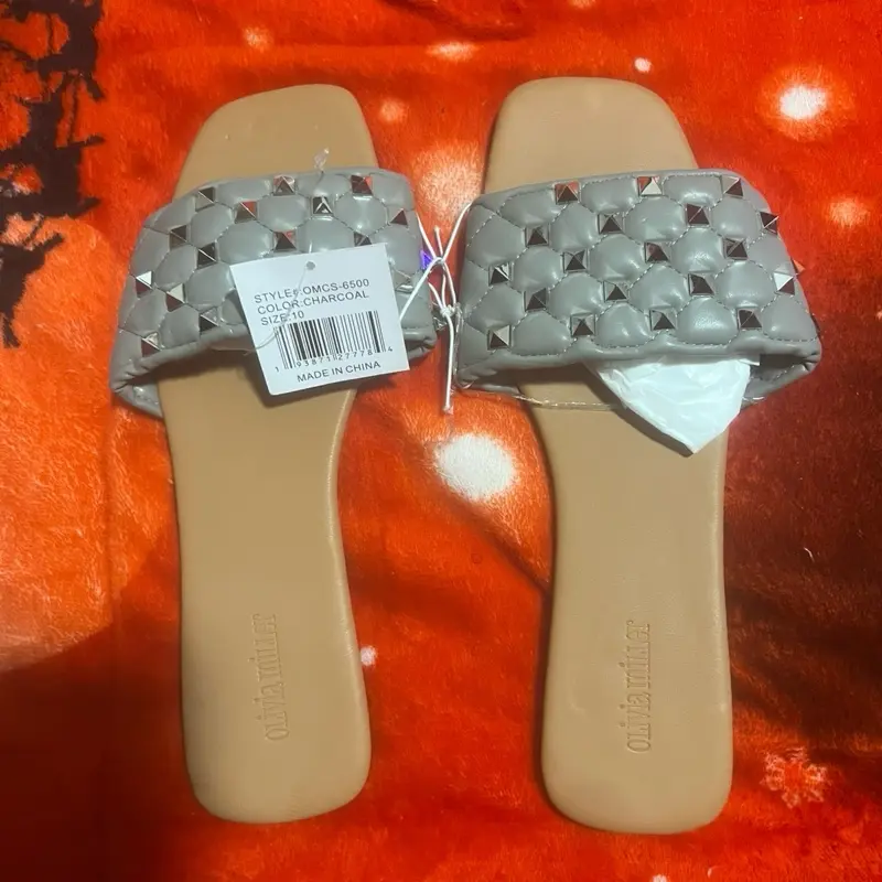 Olivia Sandals - Charcoal Color with Studs, Style OMCS-8500, Made in China, Comfortable and Stylish Footwear