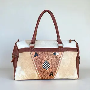 Ace leather hand tooled with cowhide mini duffle bag