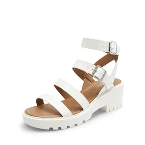 DREAM PAIRS Women's Leather High Wedge Heels Footwear - Strappy, Soft, Chunky Heel Sandals with Cute Buckle, Walking Shoes for Dressy, Casual Summer Vacations