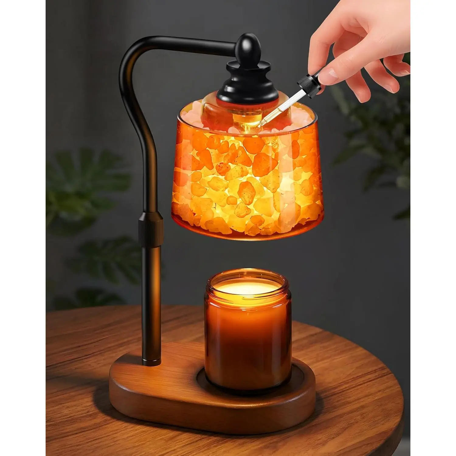 3-in-1 Candle Warmer Lamp with Timer Dimmable, Himalayan Salt Lamp & Passive Diffuser, Gifts for Women, House Warming Gifts, Wax Melt Warmer for Jar Candles (Black)