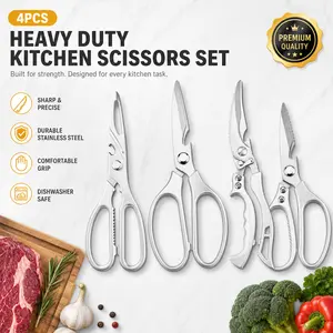 Kitchen Must-Haves! 4Pcs Heavy Duty Poultry Shears Set - Professional Kitchen Scissors for Meat, Bone & BBQ - Effortless Cooking Hack with Safety Lock