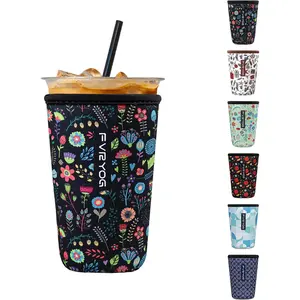 Reusable Insulated Neoprene Iced Coffee Sleeves for Iced Coffee Cups, Coffee Coolies sleeves for Iced & Hot Drinks