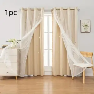 1pc Nordic Style Star Hollow Out 100%  Blackout  Curtains, Window Curtain, Sheer Layered Design, Soft Colors, Suitable for Bedroom & Office
