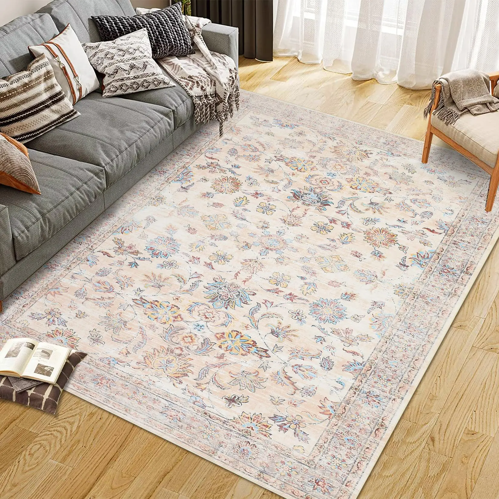 GARVEE Area Rugs 10'x13' for Living Room Vintage Non Slip Washable Rugs for Dining Room Bedroom Indoor Rugs for Office Beige