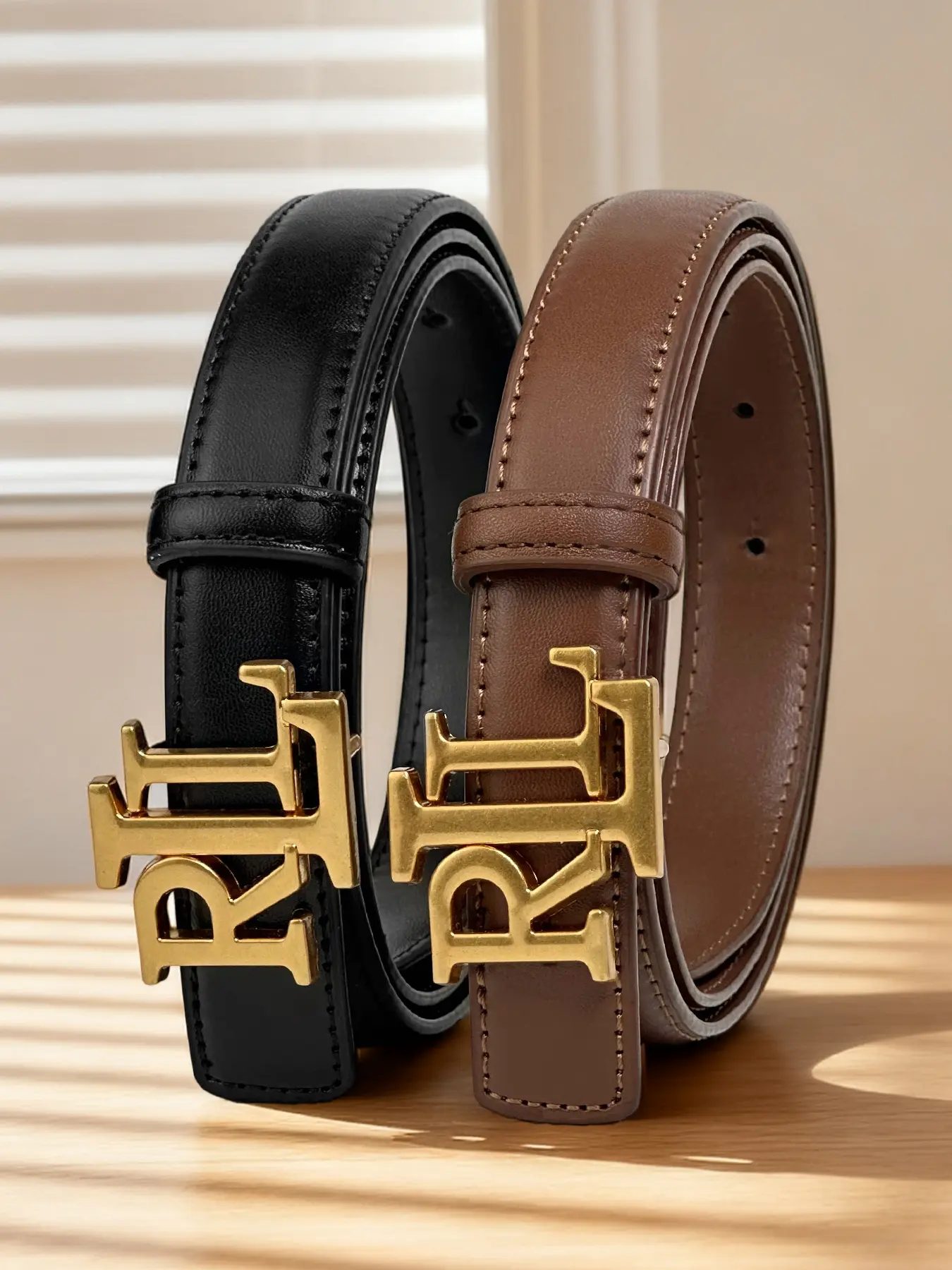 Women's Golden Rll Letter Luxury Belt, Slim PU Material, Multicolor ...