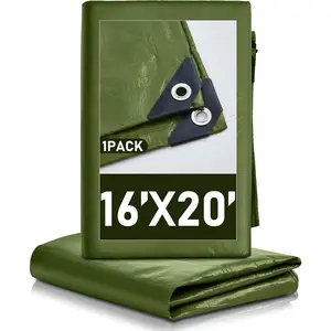 1 count Large  Tarp 16 x 20 ft Heavy Duty 5.5 Mil Thick Poly Tarpaulin with Grommets Multipurpose Protective Cover for Summer Home   Camping RV Pool Tent