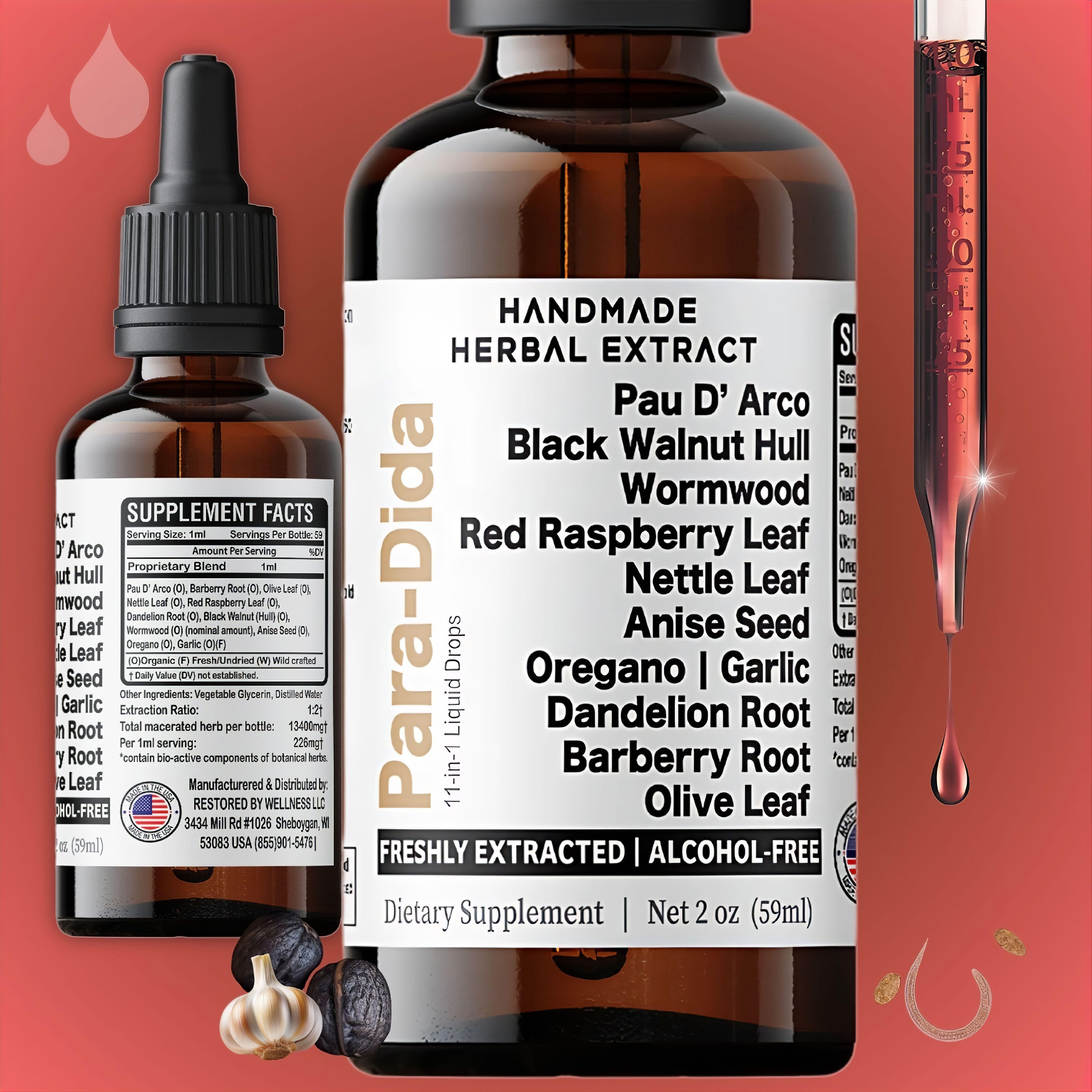Para Dida Detox Wormwood + Black Walnut Hull Herbal Liquid | Digestive & Colon Support Supplement | with Black Walnut Hulls |  2oz. (59 servings)