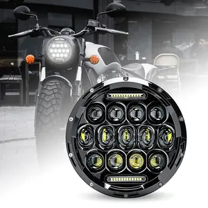 7 Inch LED Motorcycle Headlight Round LED Headlight DOT SAE Approved Compatible with Street Glide Touring Road King, Black