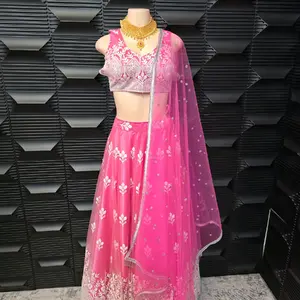 net pink fabric lehenga set sequence and thrdework size 38 matching dupatta