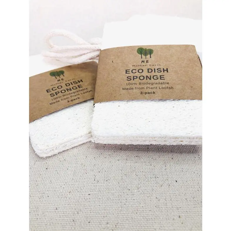 Mother Earth Eco Dish Sponges: Double Layer 3-Pack - 100% Biodegradable Loofah & Cotton Loops for Dishwashing & Household Cleaning