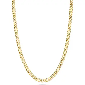 Italian Solid 18k Gold Over 925 Sterling Silver 3.5mm Diamond Cut Cuban Link Curb Chain Necklace for Women, Made in Italy