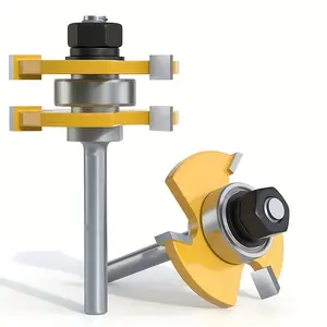 Adjustable Tongue and Groove Router Bit Set 1/4" Shank – Woodworking Router Bits with 45 °   Lock Miter & T Shape Bits,Fine Grit Steel Milling Tools for Wood,Durable,Precision Cutting for Cabinet,Door,Panel,DIY and Professional Use