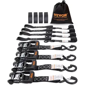 VEVOR Ratchet Tie Down Straps (4PK), 5208lbs Break Strength, 1.6x 8' Heavy Duty Ratchet Tie Down Strap Set with Padded Handles, Coated S Hook, Soft Loop for Moving Appliances Motorcycle ATV TruckVEVOR Super Brand Day
